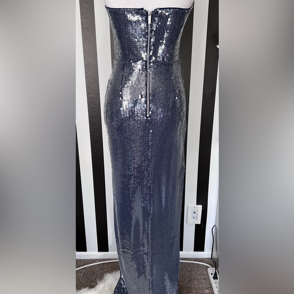 Navy Strapless Sequin High Slit Maxi Dress - NWT - Picture 8 of 9